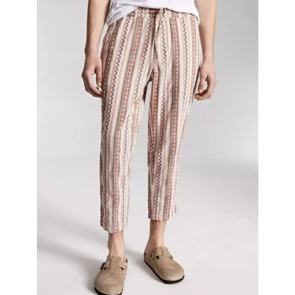 Sun + Stone Walworth Geo-Stripe Cropped Drawstring Pants Men’s XL
